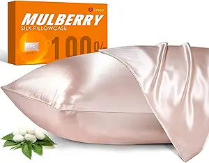 100% Mulberry Silk Pillowcase for Hair and Skin, 22 Momme Pure Natural Silk Pillow Case Both Sided with Zipper, Pillow Cover for Women Mom Men (Light Pink, Queen 20''×30'')