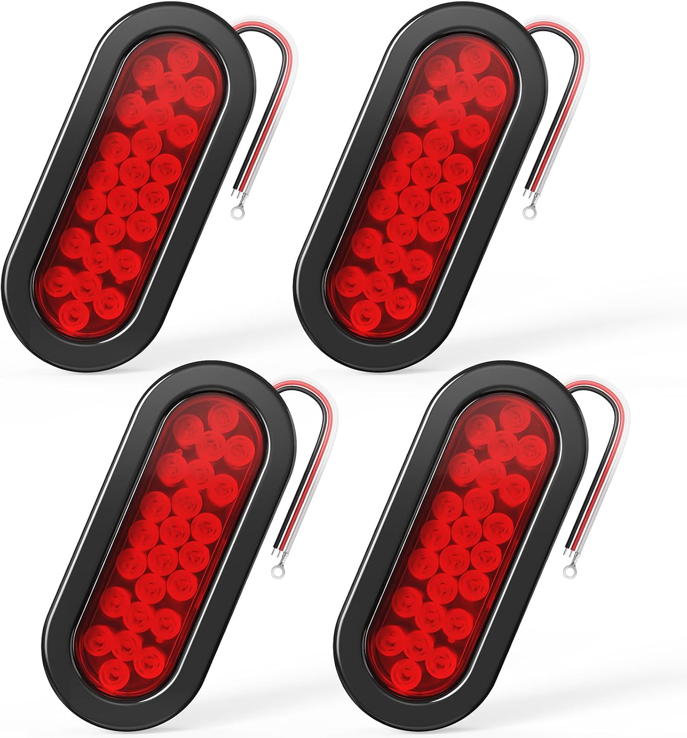 Dinfu 6 Inch Oval Red LED Trailer Tail Lights 4PCS,Super Bright 24 LEDs Brake Turn Stop Tail Lights with Flush Mount Grommets for RV Truck, Bus, Boat, Trailer