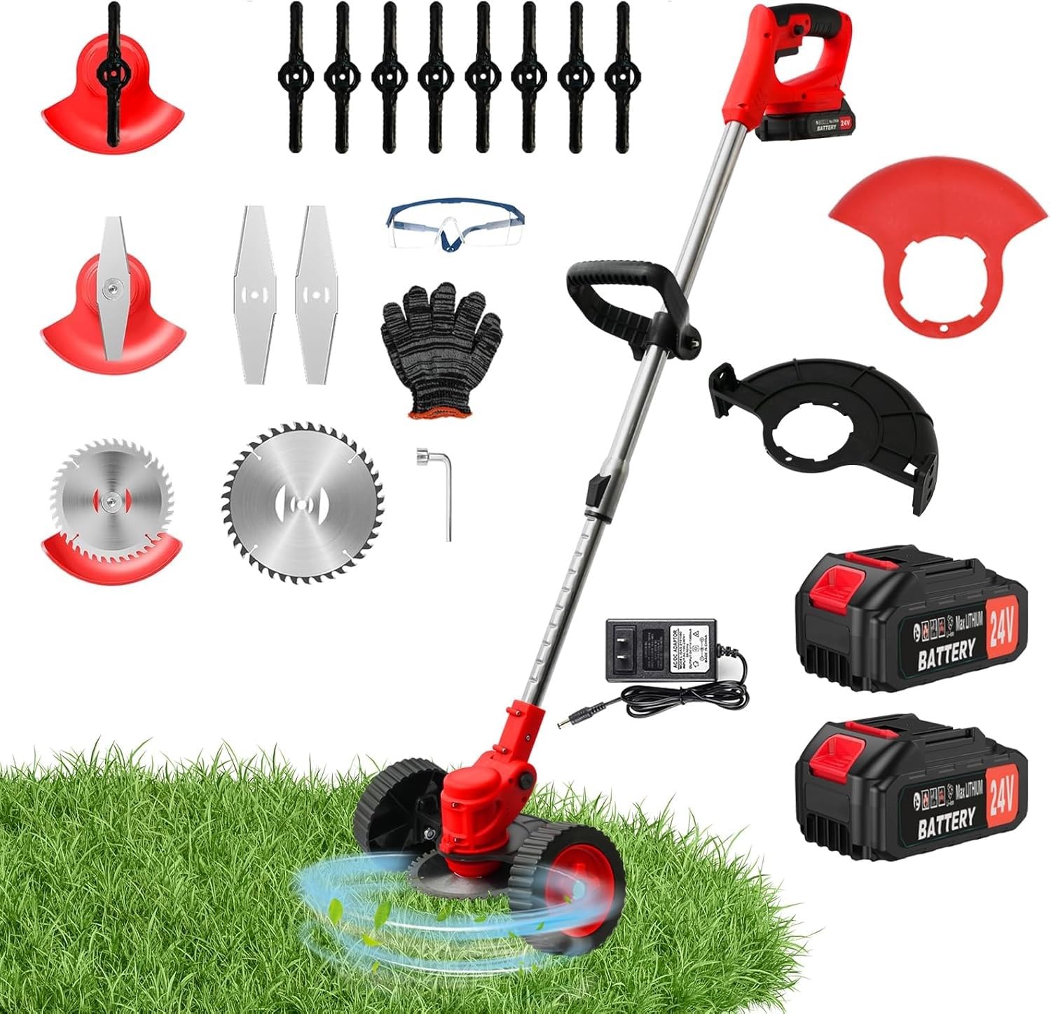 also go cordless weed wacker 21v, electric grass trimmer, 3 in 1 weed trimmer, 2 * 2a batteries, battery powered weed eater/brush cutter/lawn mover for garden and yard