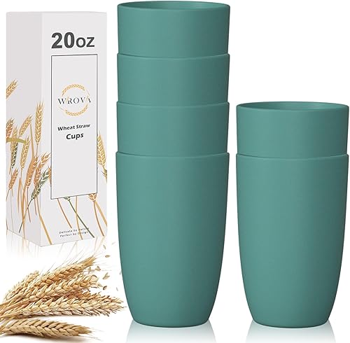 Wrova Vasos de Paja de Trigo 6 PCS Buena Alternativa al Plástico Vasos Reutilizables 20 oz Vaso Irrompible para Beber Reutilizable Apto para