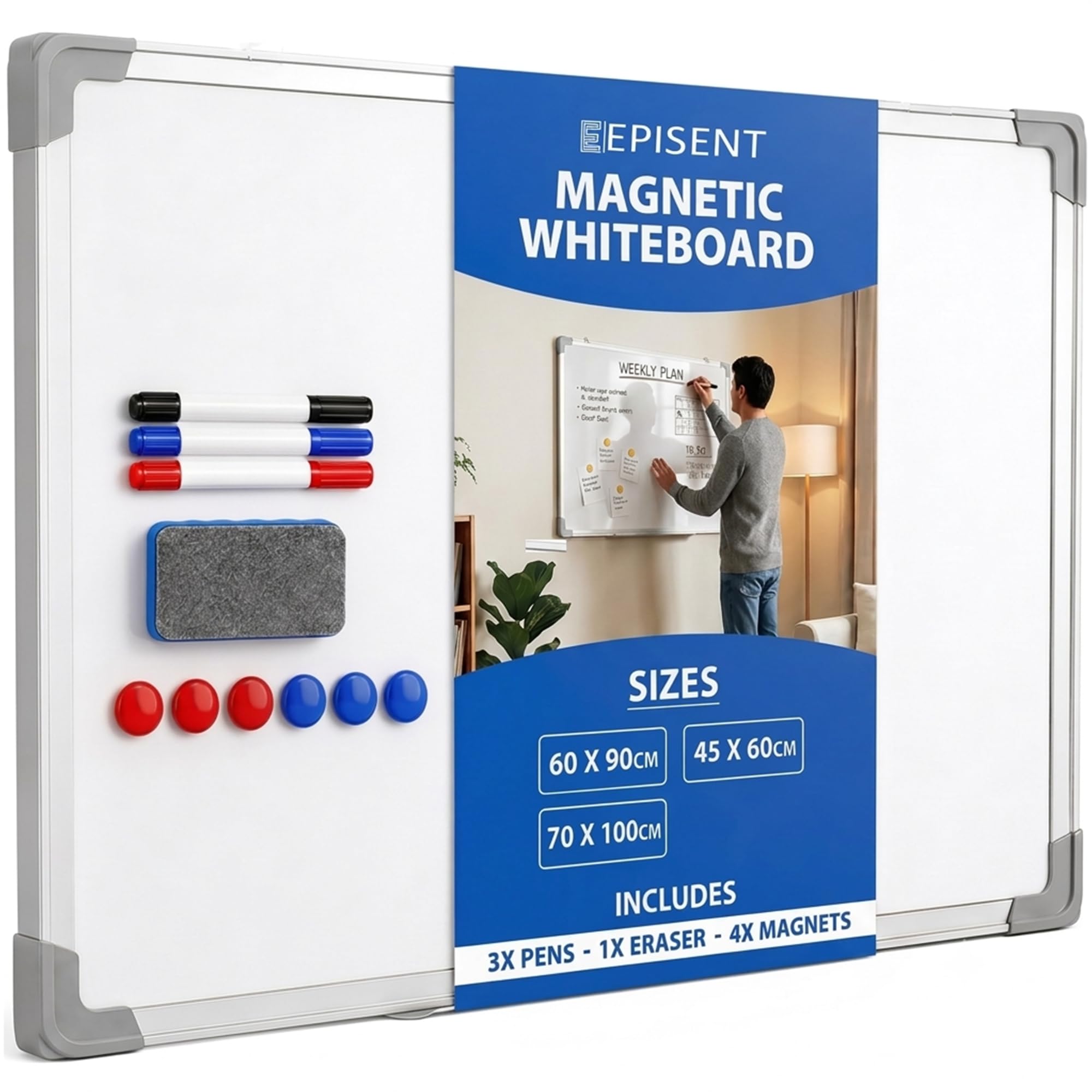 EPISENT Whiteboard Dry Wipe Board for Wall Home Office School 70X100cm