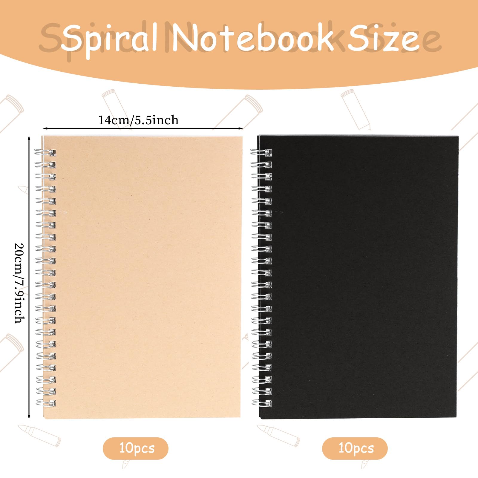 JJUNW 20 Pack A5 Spiral Notebook College Ruled Journals Notebook 5x8 Inches Ruled Lined Paper for Work, Sketches, Study, Notes Taking, Travel, 50 Sheets 100 Pages (Black, Kraft)