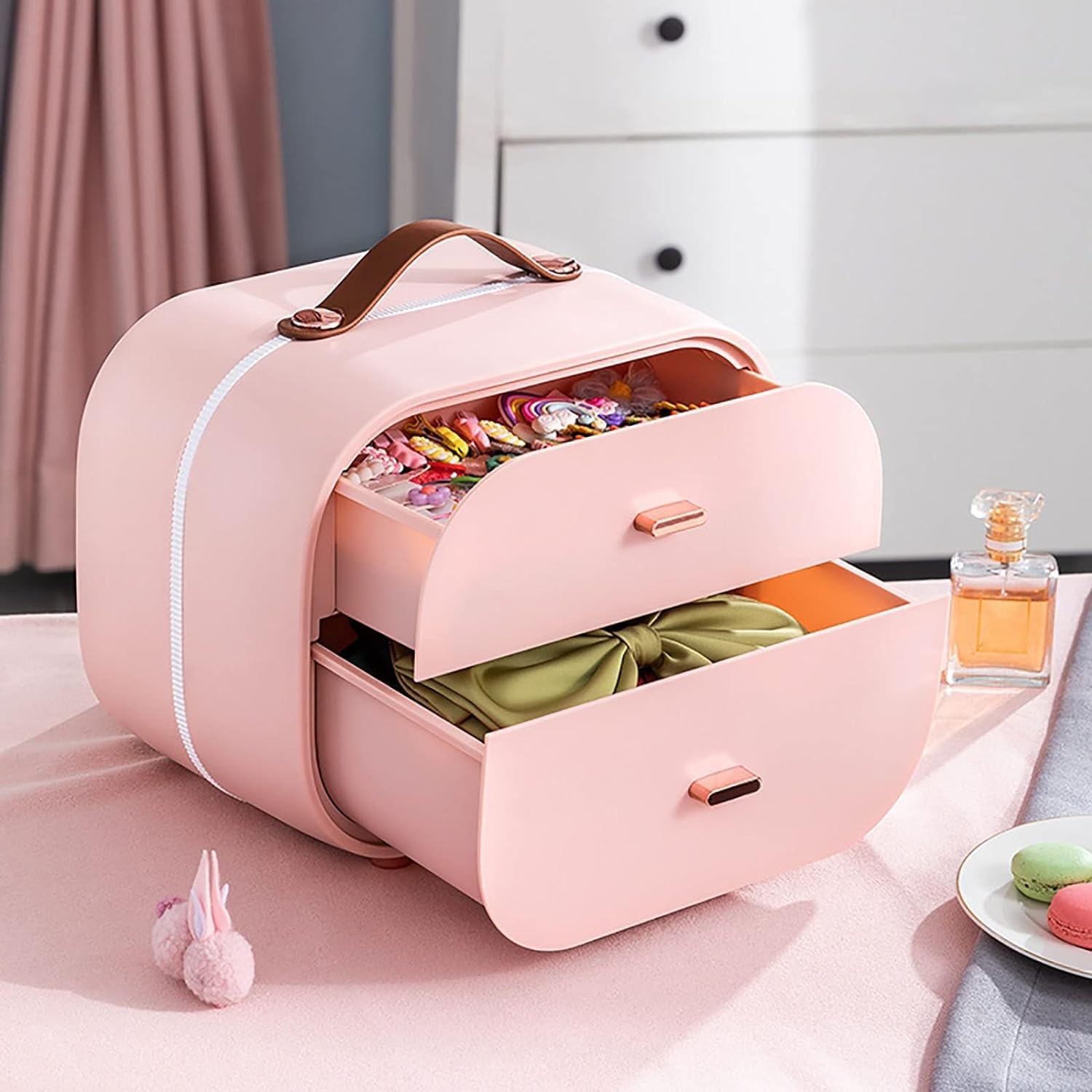 Organizador de Maquillaje Caja de Almacenamiento de cosméticos con asa portátil El Organizador Puede almacenar Sus cosméticos, Organizador de cajones de artículos de tocador, Puede limpiarlo