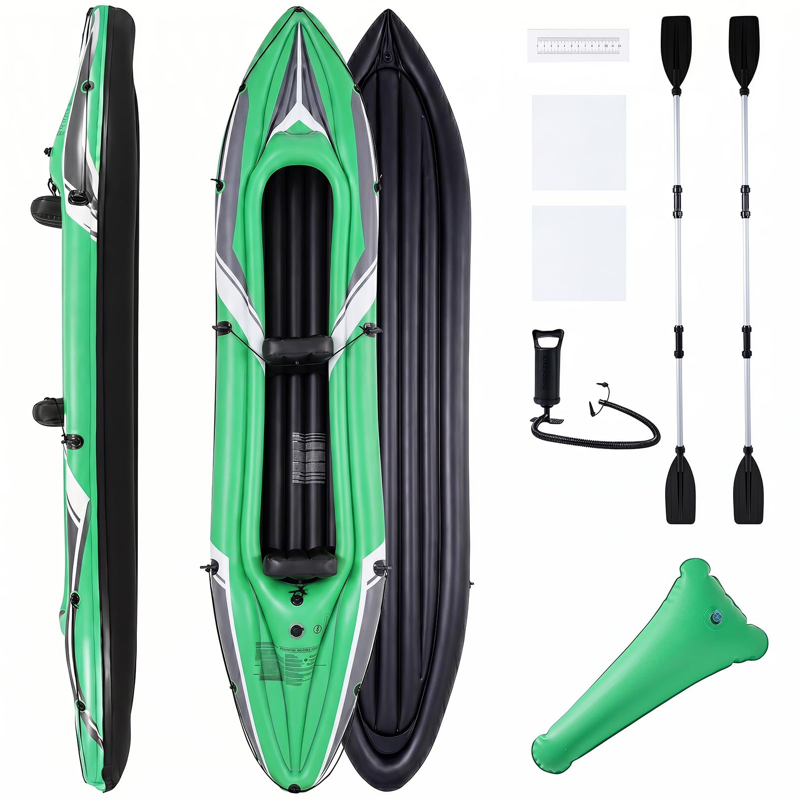 COSTWAY Kayak Hinchable 2 Plazas, Barca Hinchable con Remos de Aluminio, Asientos y Reposapiés Hinchables, Kayak Inflable para 2 Personas con Bomba Manual para Adultos, Carga 160 kg, 350 x 78 x 47 cm
