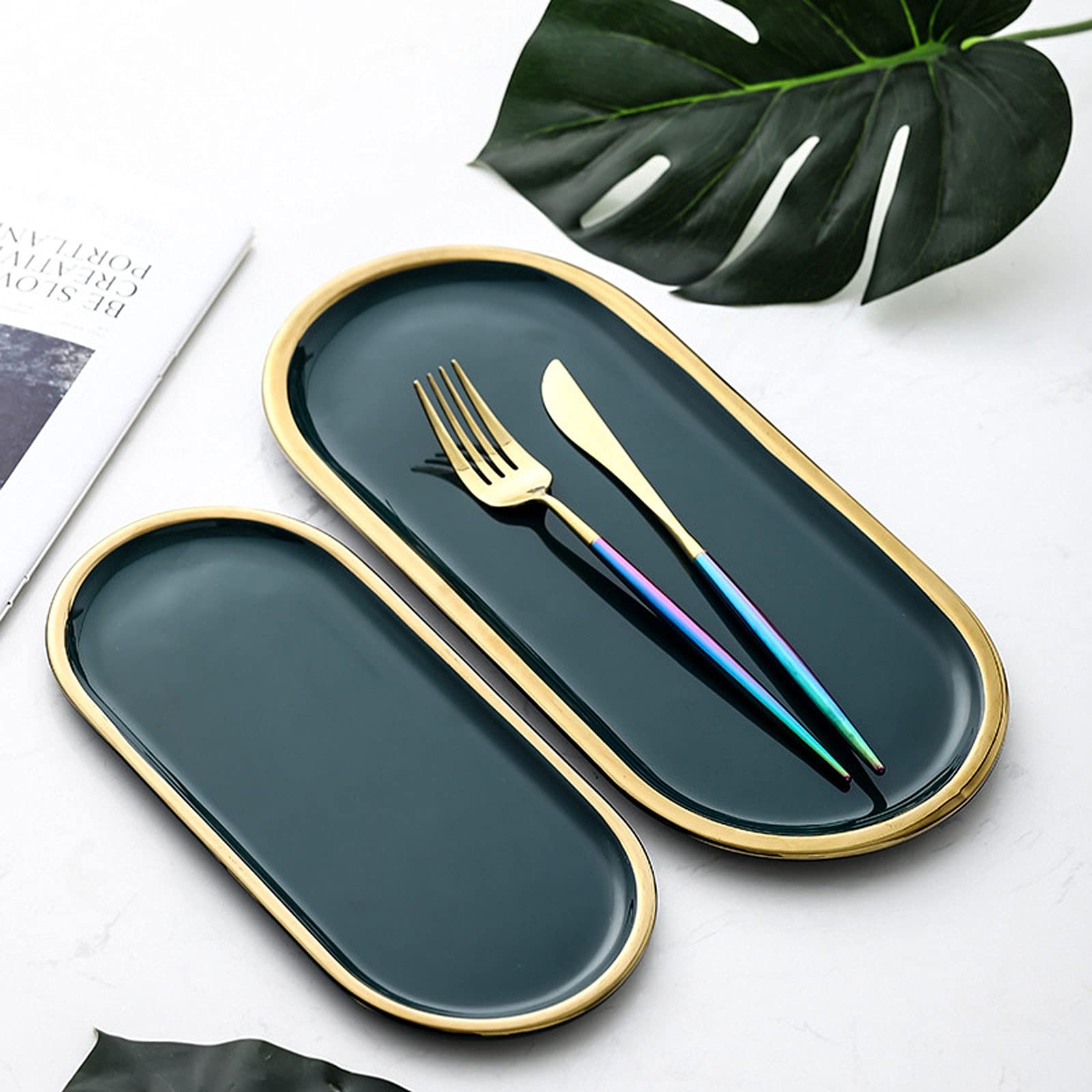 Foodservice Vassoio Vano vano vassoio Phnom Penh vassoio for uso domestico torta in ceramica torta dessert piastra creativa ovale stoccaggio piatto gioielli piastra verde snack piatto, 10/12 pollici p