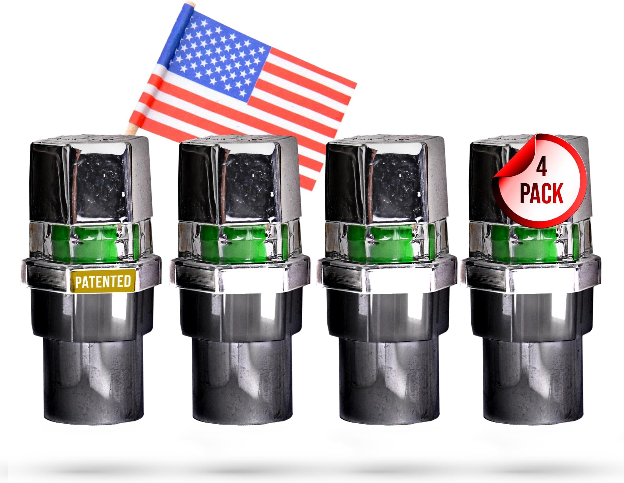 Tire Pressure Monitoring Valve Caps Sensor Gauge - Advanced Detection System, 38 PSI Sensing Air Alert Indicator for Cars, Trailers, Bikes - Chrome-Plated, Pack of 4