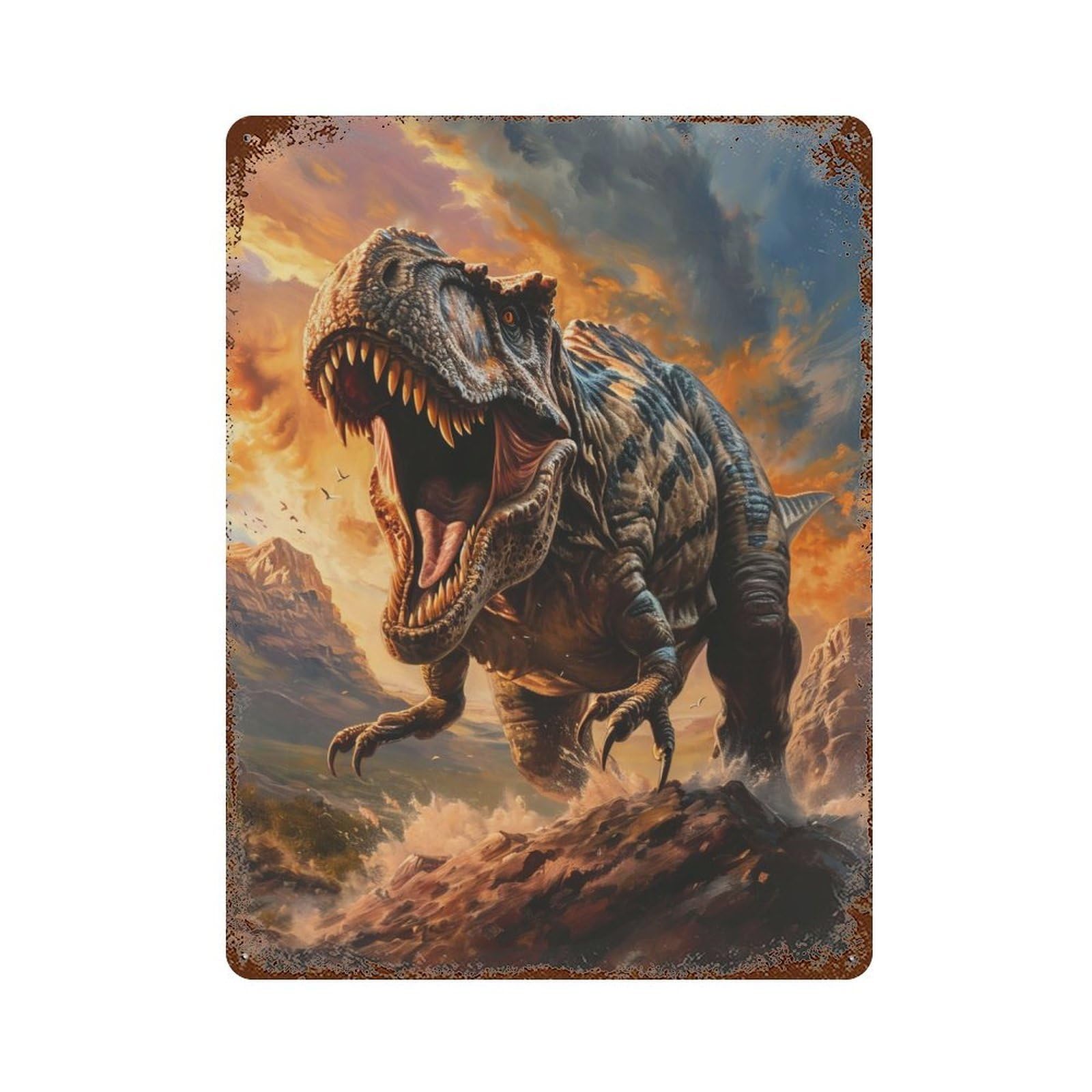Roaring TRex Might Vintage Metal Tin Sign 15.7"x11.8", Ideal for Cafe, Home Bar And Lounge Decor