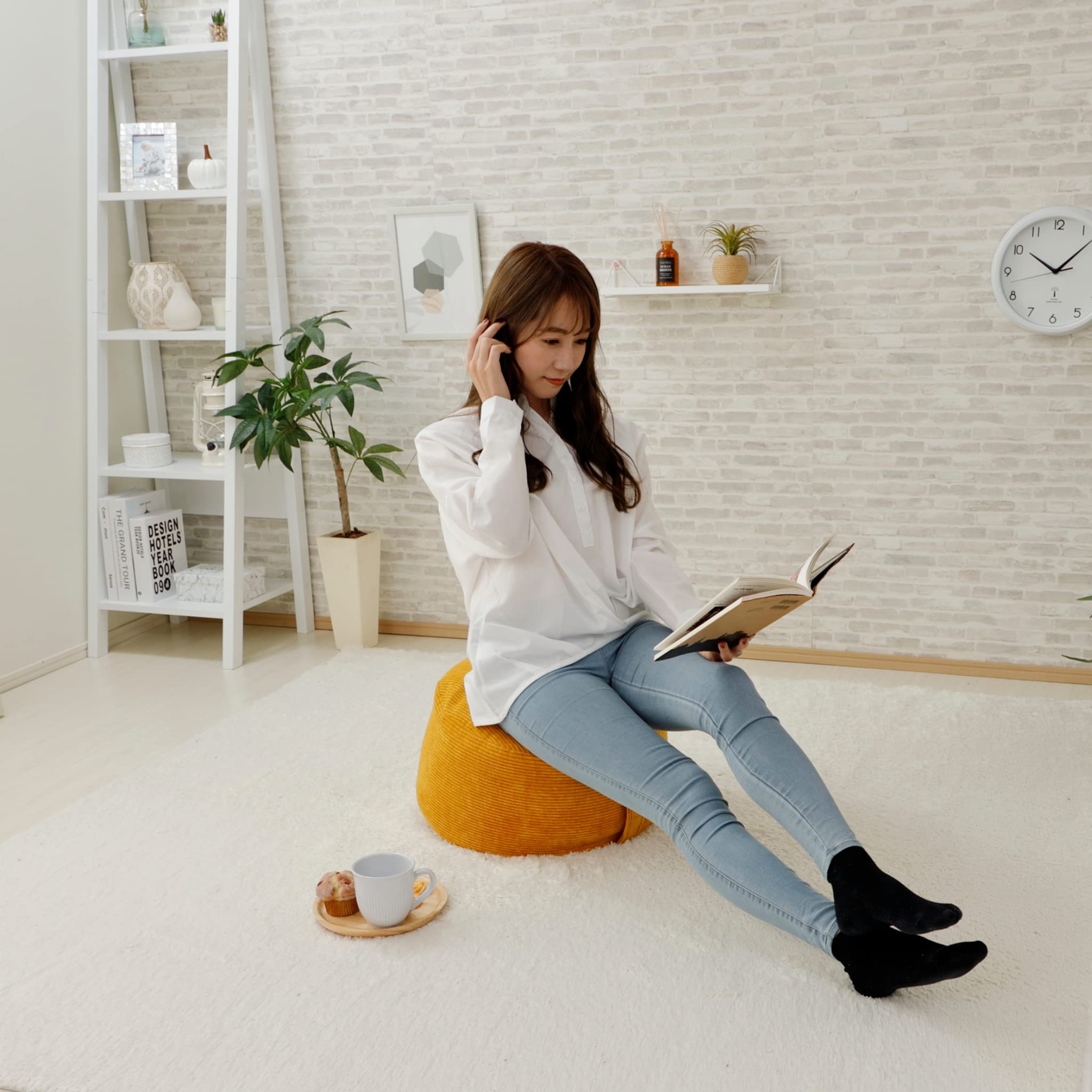 Amazon.co.jp: セルタン 丸型ビーズクッション マスタード L 52×52