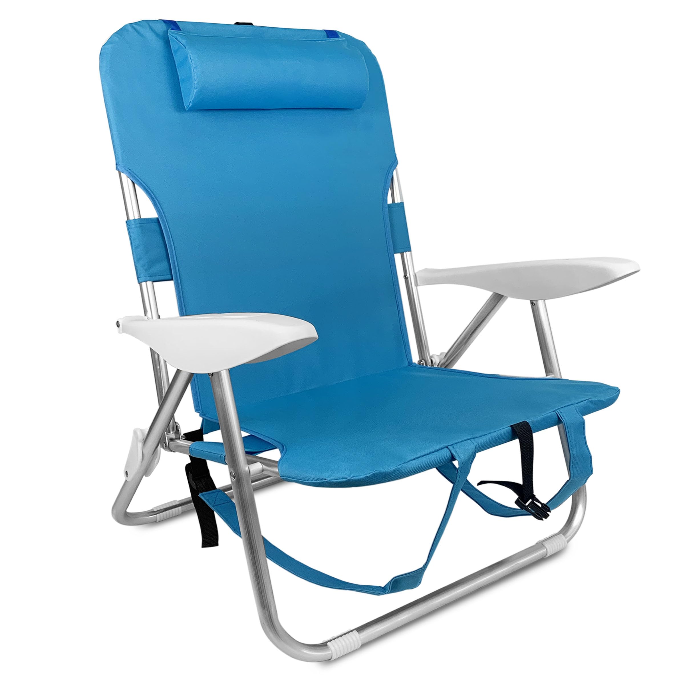 TIENDA EURASIA – Silla de Playa Plegable | Estructura de Aluminio y Textileno | 4 Posiciones | con Cojín reposacabezas | Medidas 61x28x85.5 cm | para Peso Máximo de 110Kg (Azul)