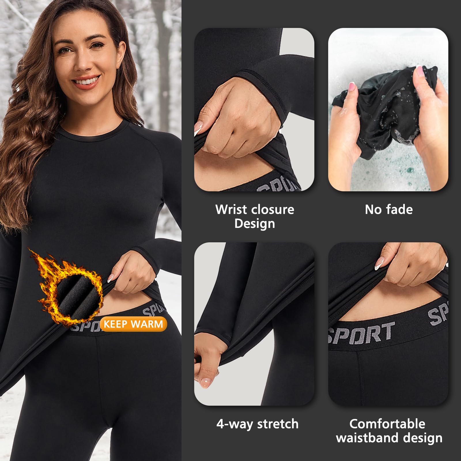 Intimo Termico Donna Invernale, Attivo Caldo Manica Lunga Maglia Termica e Pantaloni - Completo Tuta Termica Funzionale Set Termico Donna per Sci Ciclismo Corsa Allenamento