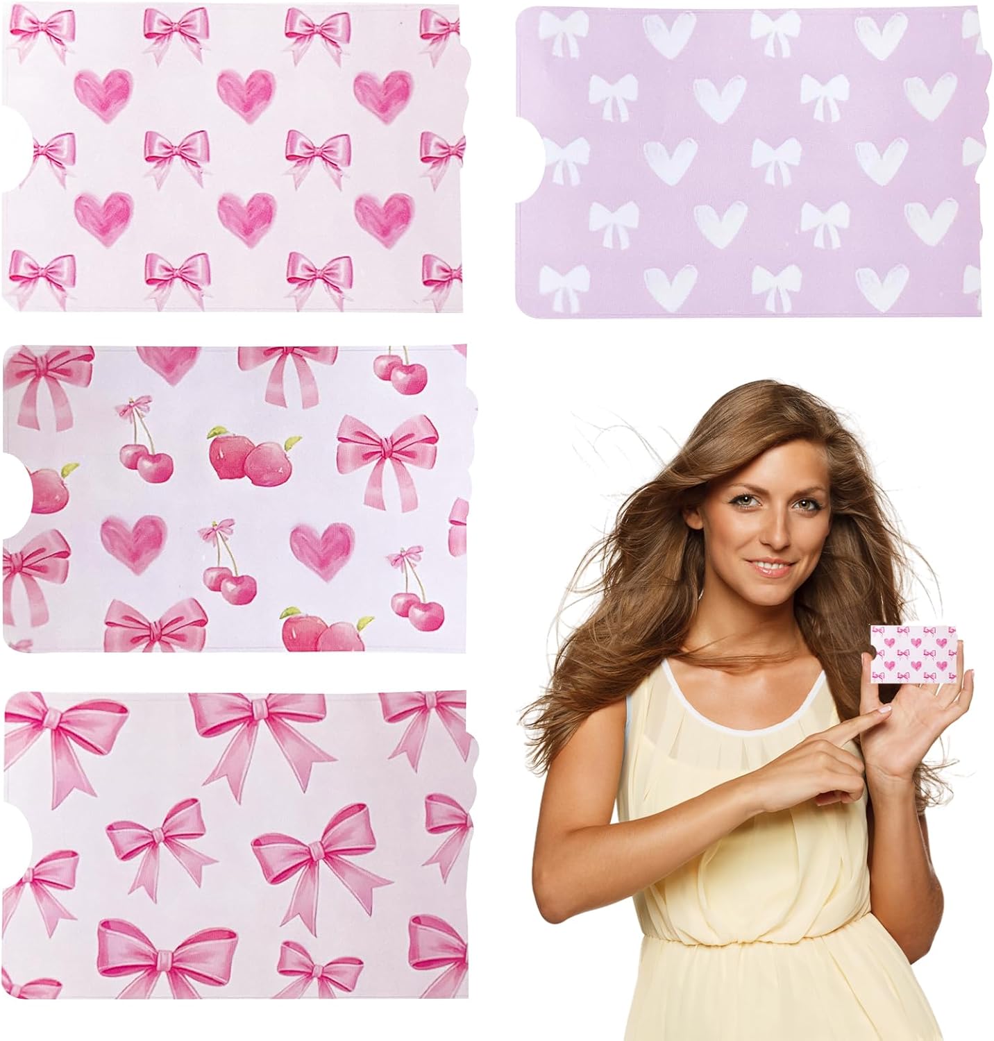 panthra 4 Pcs Debit Credit Card Sticker, Pink Bow Heart Credit Card Skins, Card Cover Anti-Wrinkling Ultra-Thin Waterproof for Key, Transportation, Debit, Credit and Bus Cards