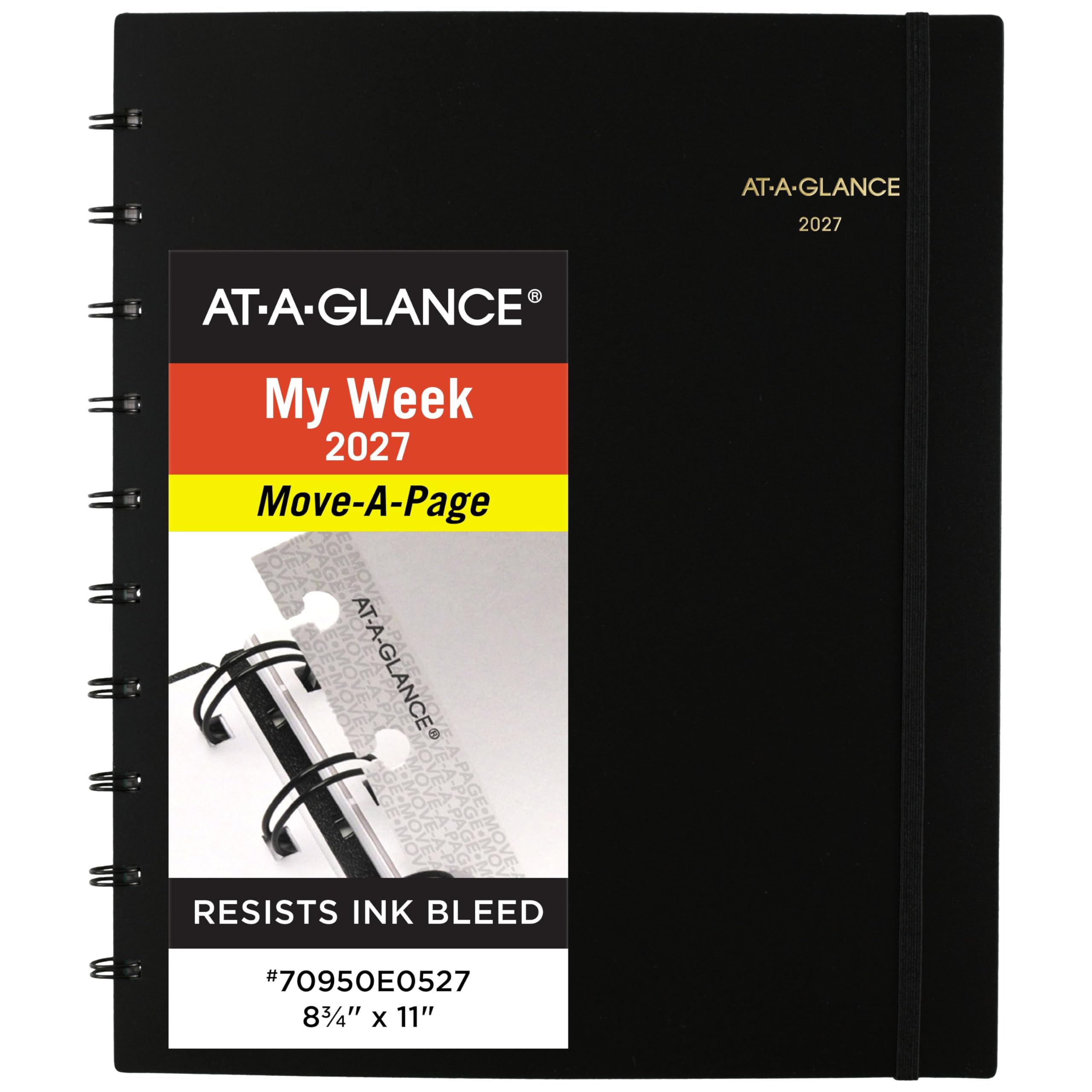 AT-A-GLANCE Agenda 2027, settimanale e mensile, 22,2 x 27,9 cm, quarto d'ora, sposta una pagina, nero (70950E0527)