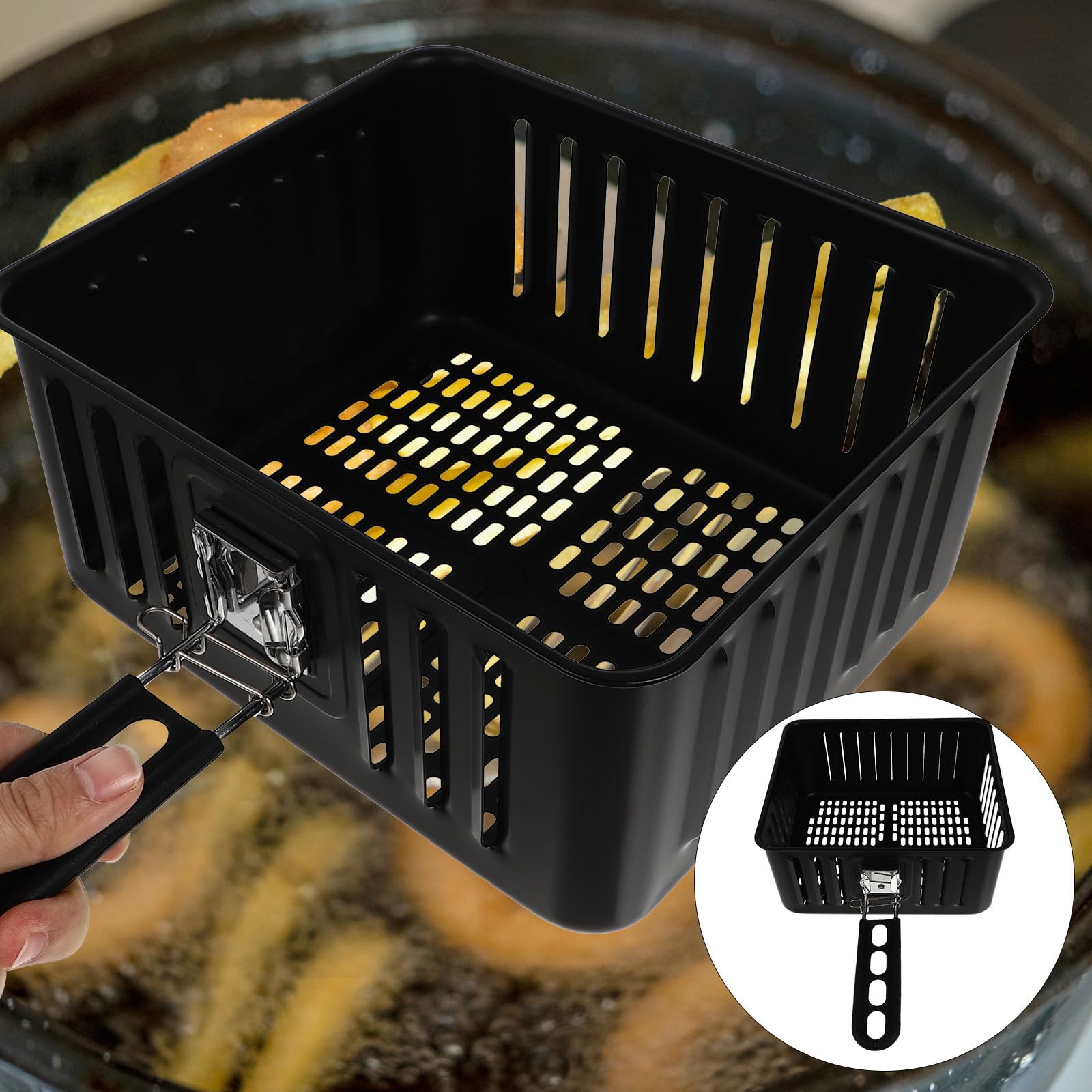 Cesta para Freidora Cesta de Freidora de 6 L Acero al Carbono Negra Superficie Lisa Material Ecológico Accesorio de Cocina