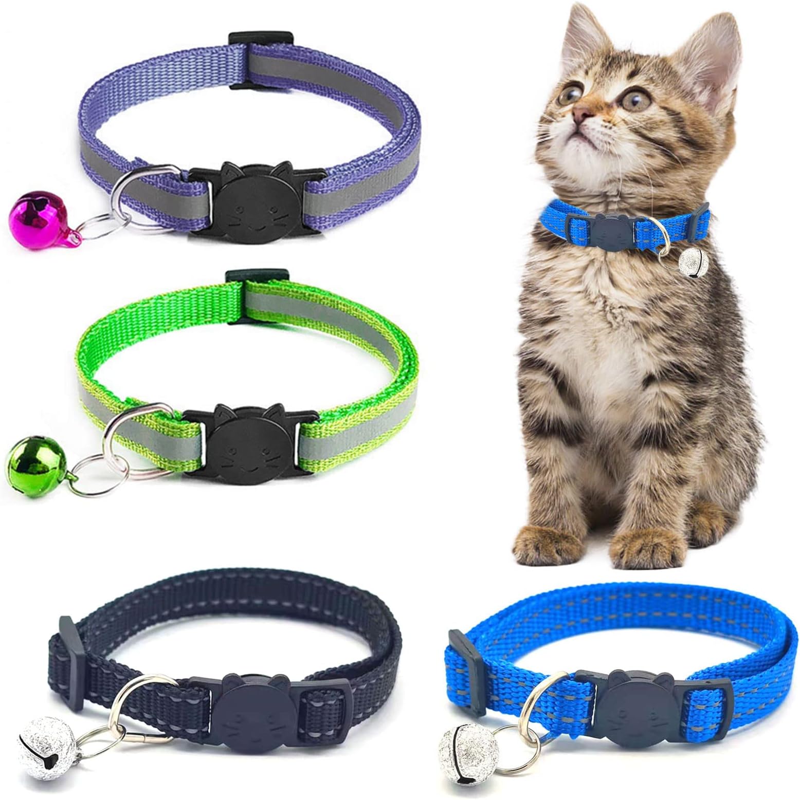 4 Pack Breakaway Cat Collar with Bell, Reflective Cat Collar Adjustable ...