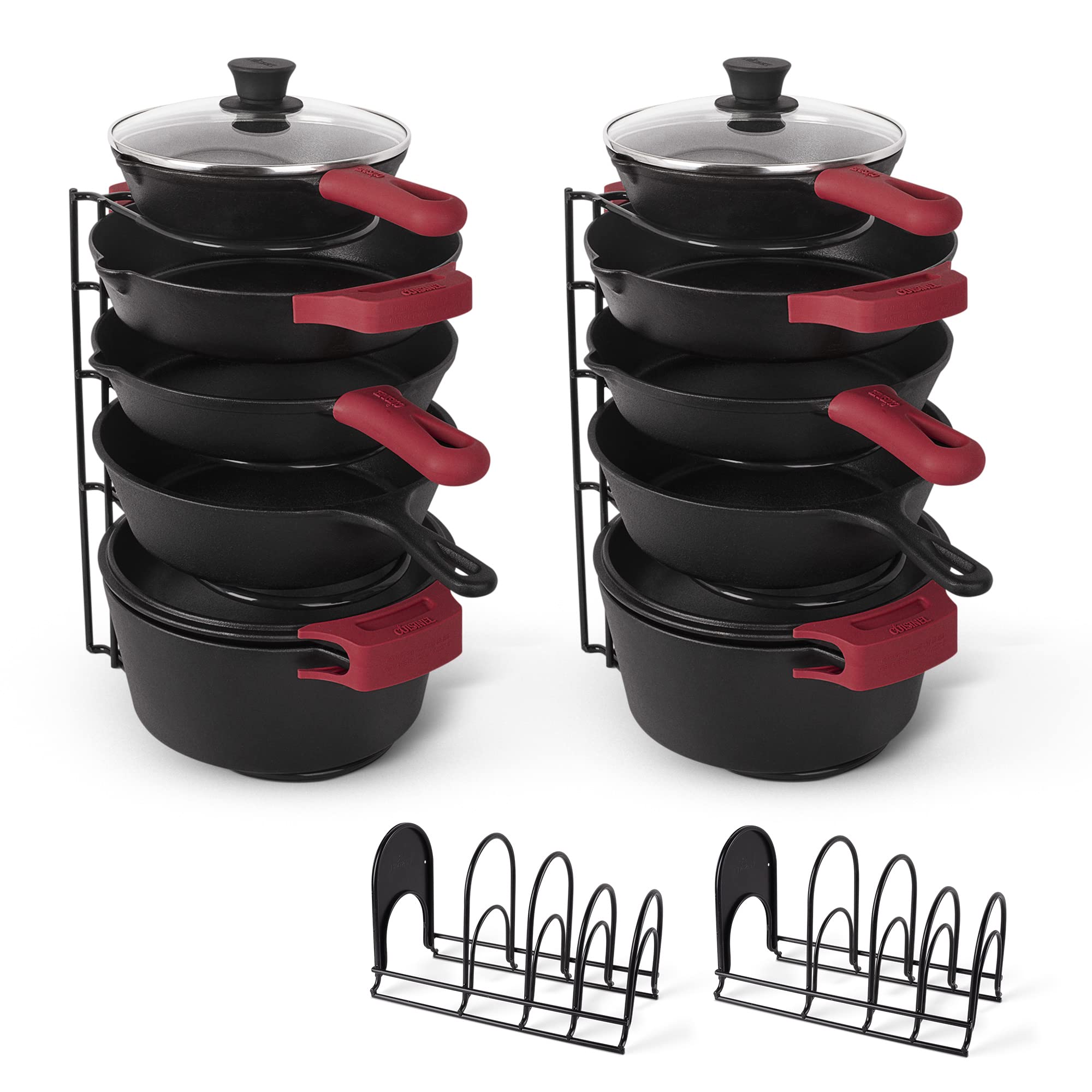 cuisinelPots and Pans Organizer - 15" Heavy Duty Skillet Rack - 2 Pack - Kitchen Counter/Cabinet Organization Storage - Holder for Cookie Sheet, Cutting Board, Cast Iron Cookware, Dish, Lid Stand