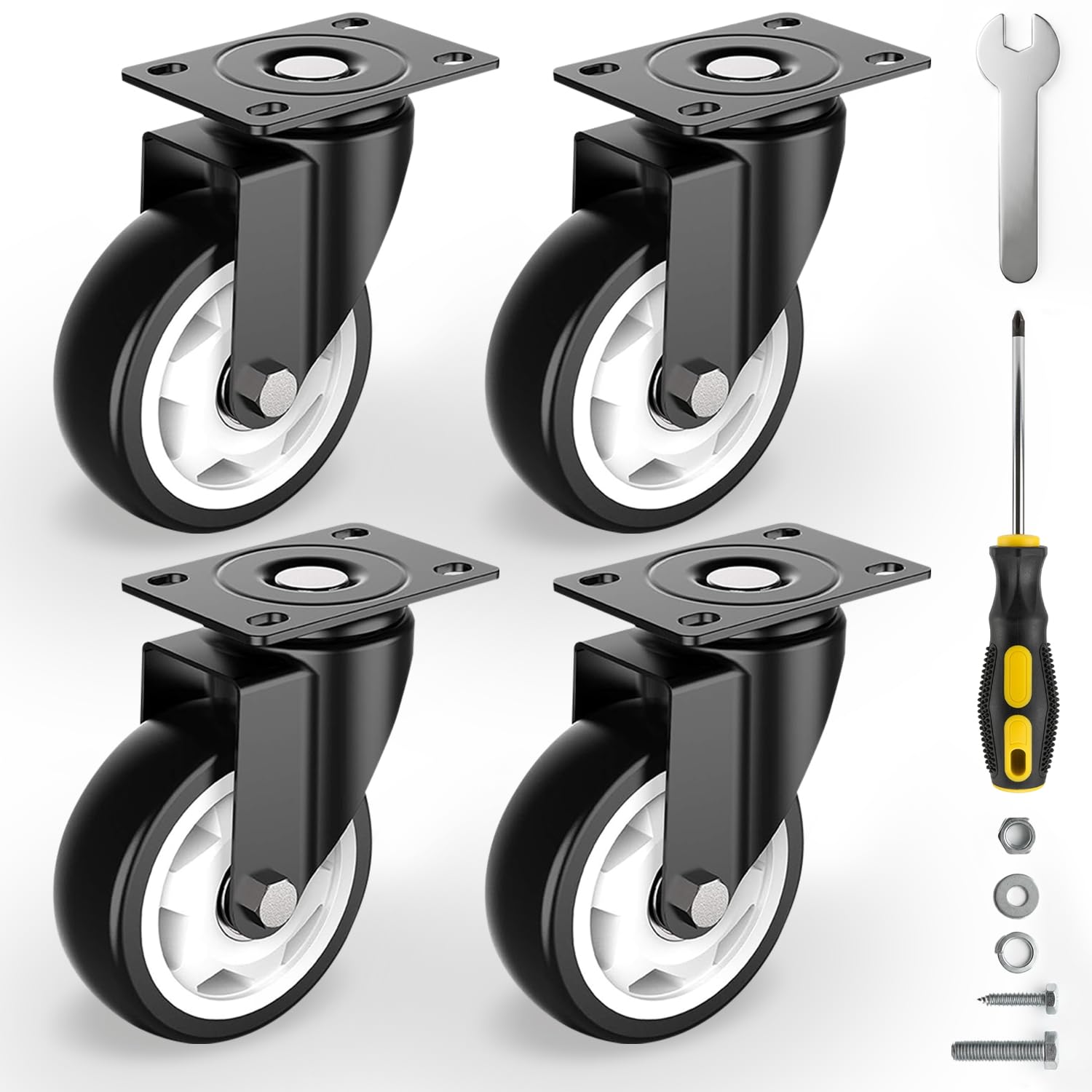 100mm roulettes pivotantes pour Meuble sans Frein - Jusqu'à 600 kg Lot de 4