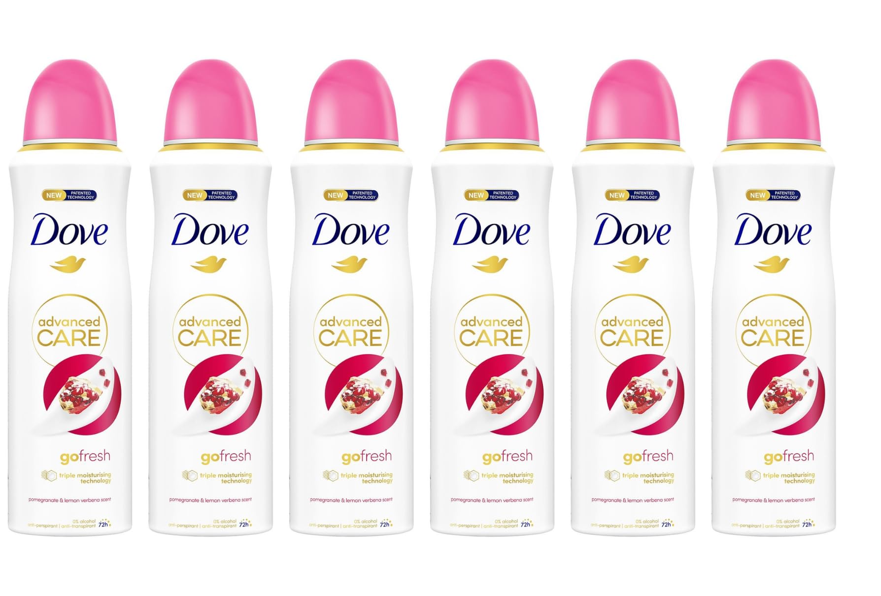 6 x Dove Women Deodorant Spray Go Fresh - Pomegranate and Lemon Verbena - 250 ml