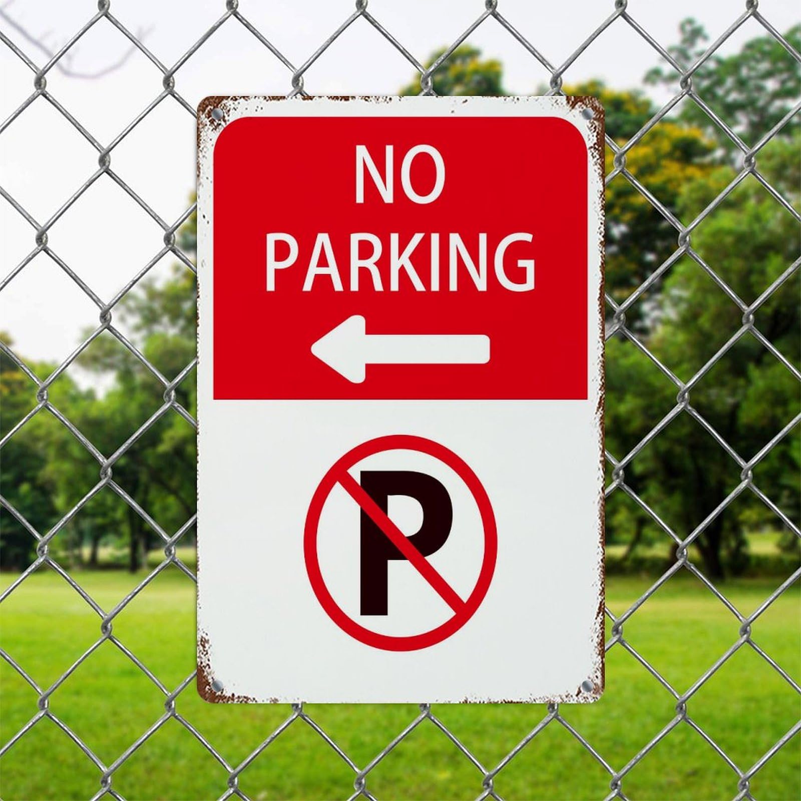 Segnali di avvertimento in metallo con simbolo No Parking Symbol Within 30 ft, cartello di sicurezza con scritta in lingua inglese Cautions Security, per decorazione da parete per affari stradali