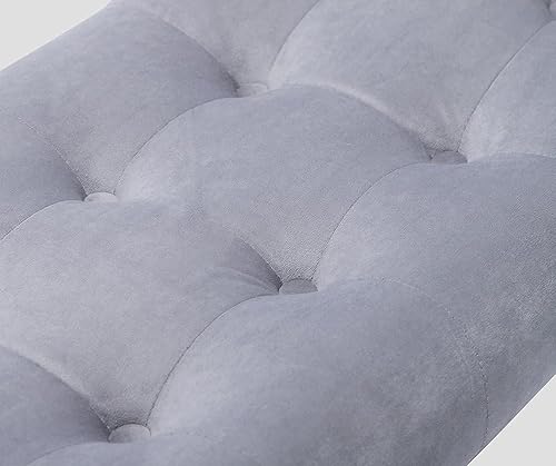 Miniatura 10 de Andeworld Otomana pequeña tapizada copetuda para entrada, vestíbulo, baño, tocador, dormitorio (un plaza, gris terciopelo)