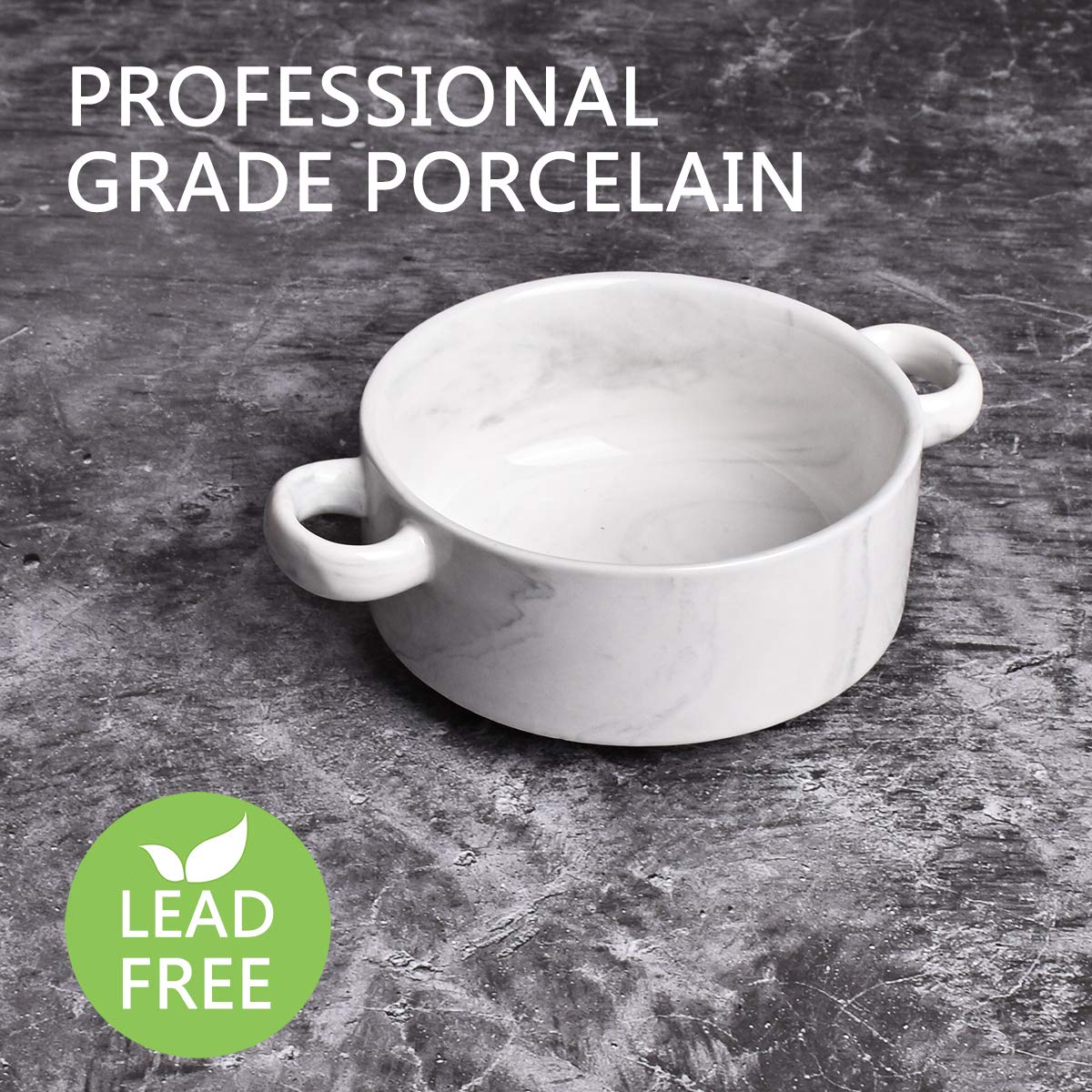 Bosmarlin Ceramic Marbling Souffle Dishes - Set Of 6, 10 Oz Ramekins With Double Handles