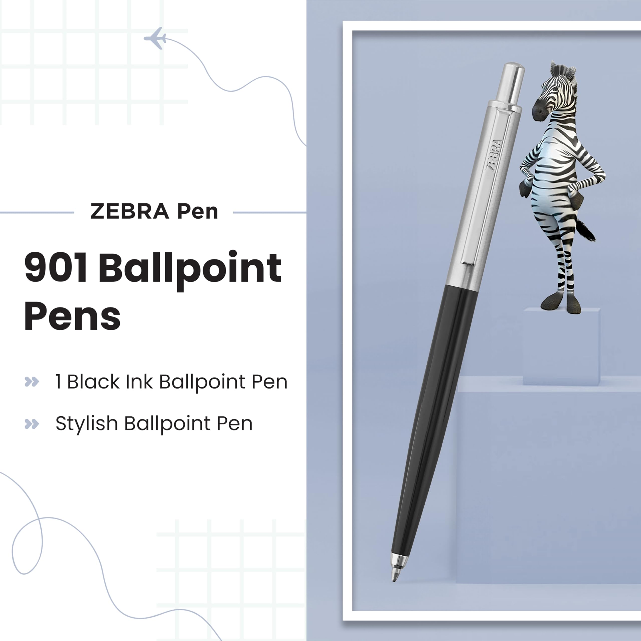 Zebra Pen 901 Black Ballpoint Pen, Sleek & Stylish, Retractable & Reliable, Premium Black Barrel Pen With Presentation Case - Image 2