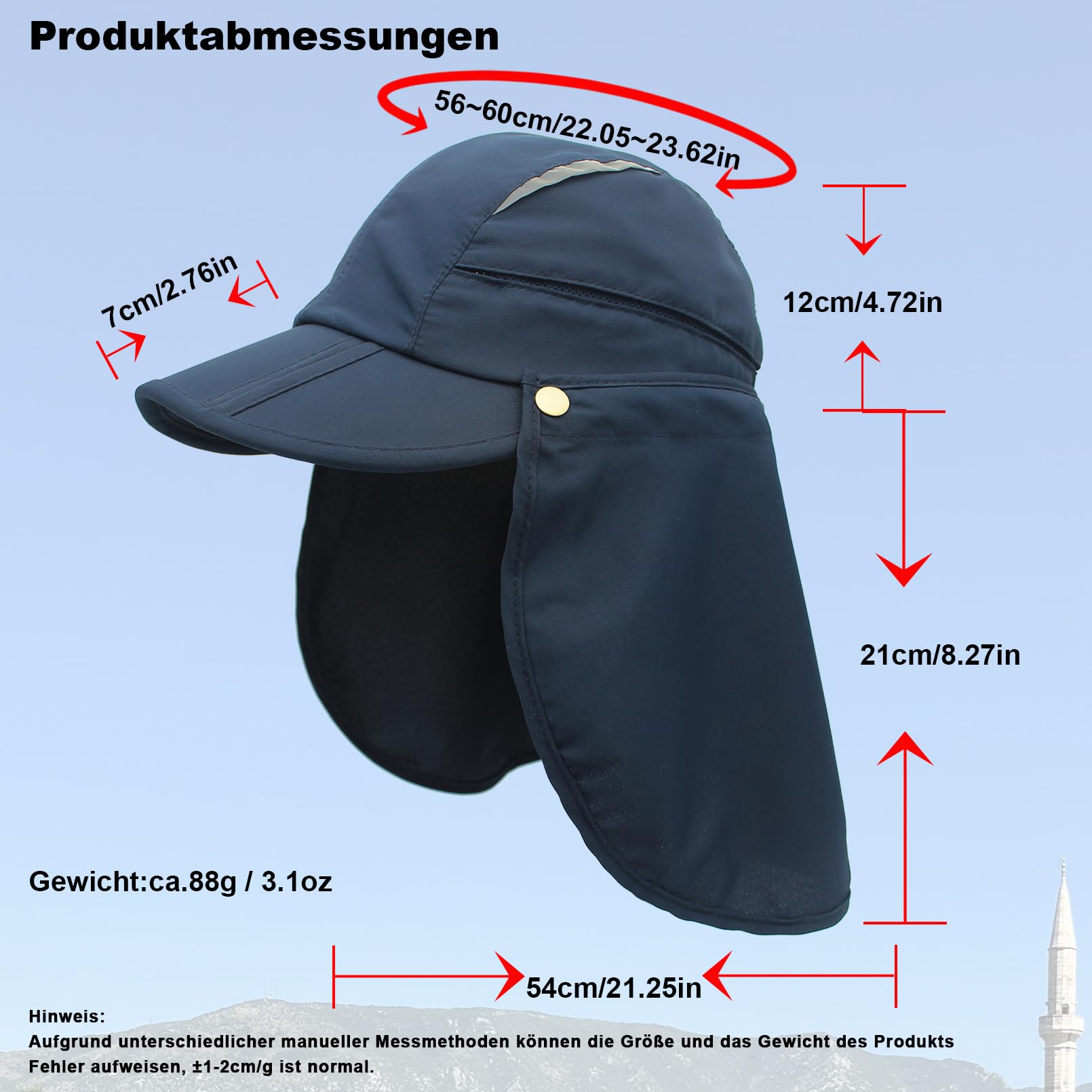 Sombrero con protección para el cuello, desmontable, multiusos, para verano, protección solar, transpirable, de secado rápido, protección UV