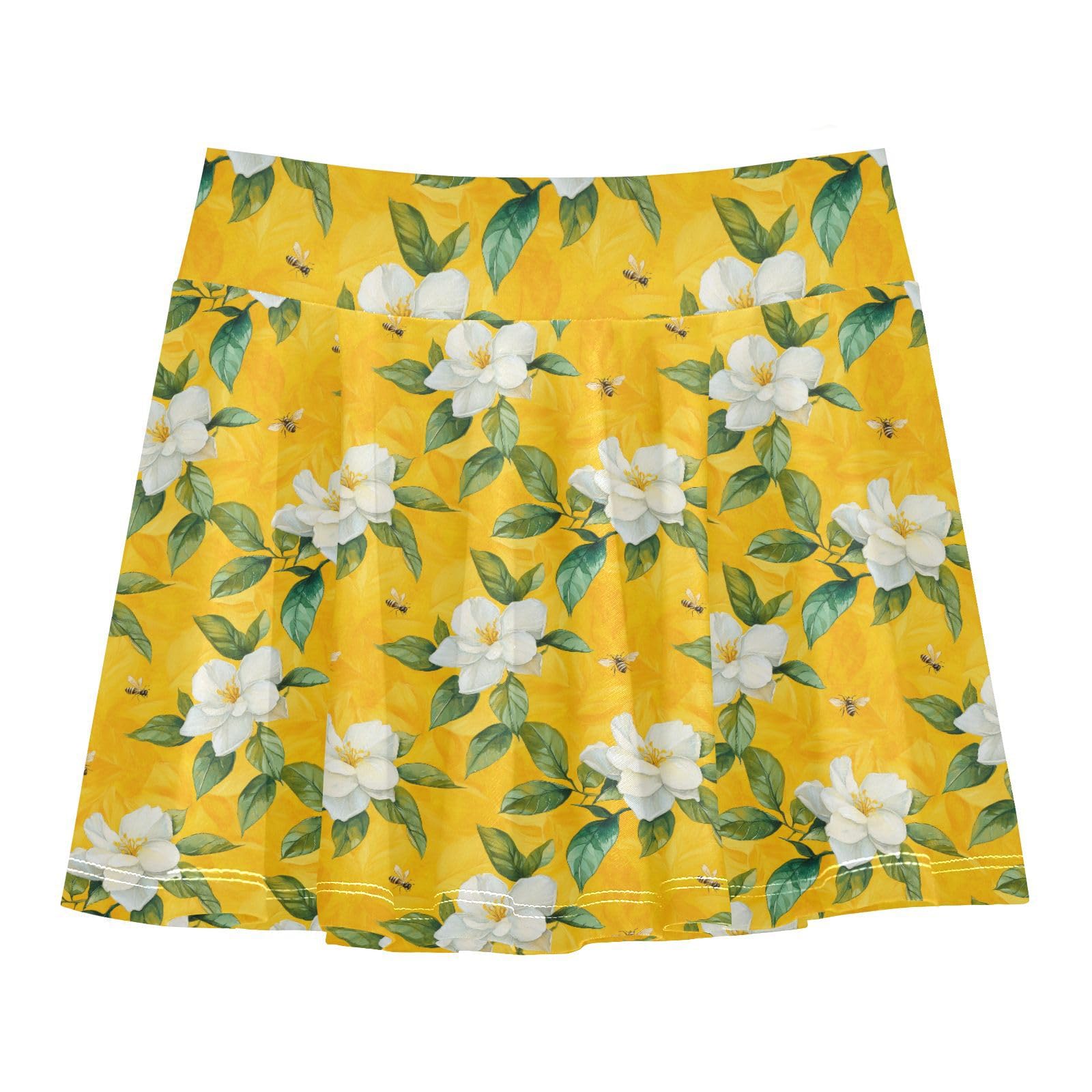 Gardenia Flowy Girls Tennis Skirts with Built-in Shorts Pleated Skirt for Kids Running Skirt for Little GirlWith Pockets Yellow