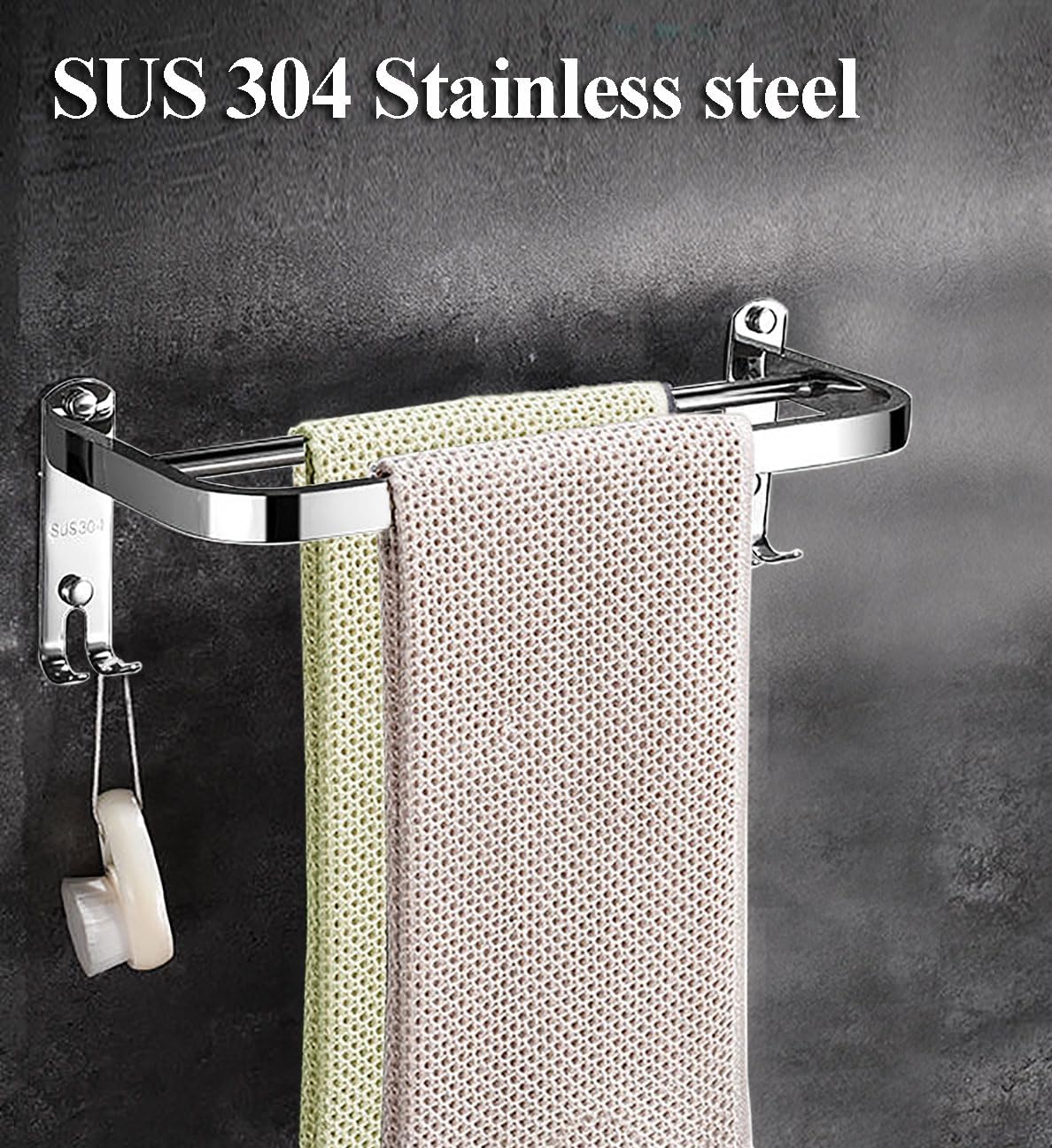 Towel Rail Bar,304 Stainless Steel Double Towel Holder,38cm/15Inches Wall Mounted Polished Bath Towel Rack for Kitchen and Bathroom, Silver