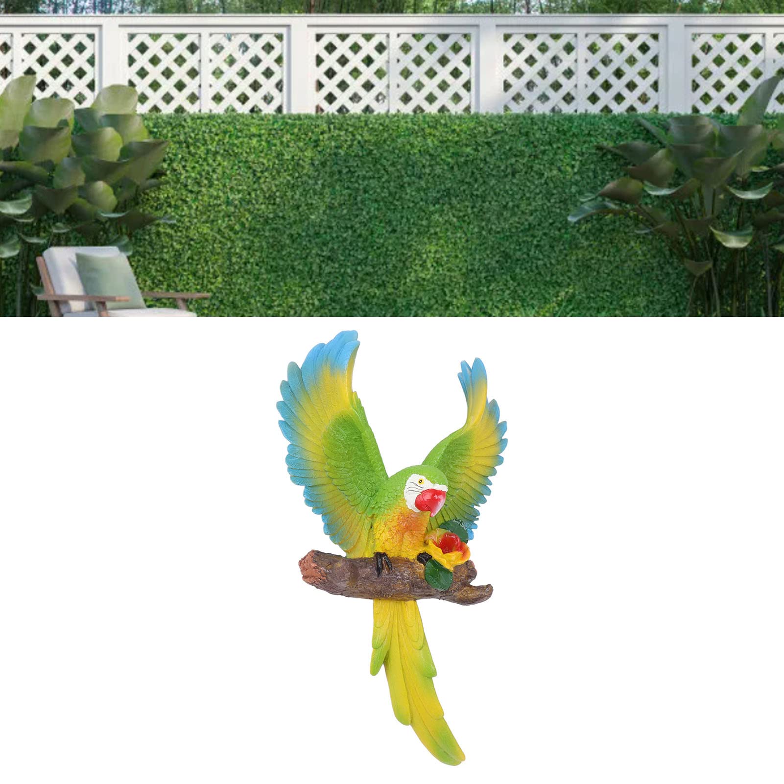 Omabeta Decorazione da Parete con Pappagallo, Vivido da Appendere per Giardino, Patio, Prato - Statua in Resina Ecologica 25,5x9x40 Cm (Verde)
