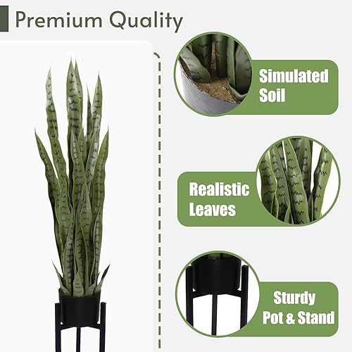 Miniatura 4 de VERDEARTH Planta de serpiente artificial de 35 pulgadas, planta de serpiente sintética para decoración del hogar en interiores, 28 hojas