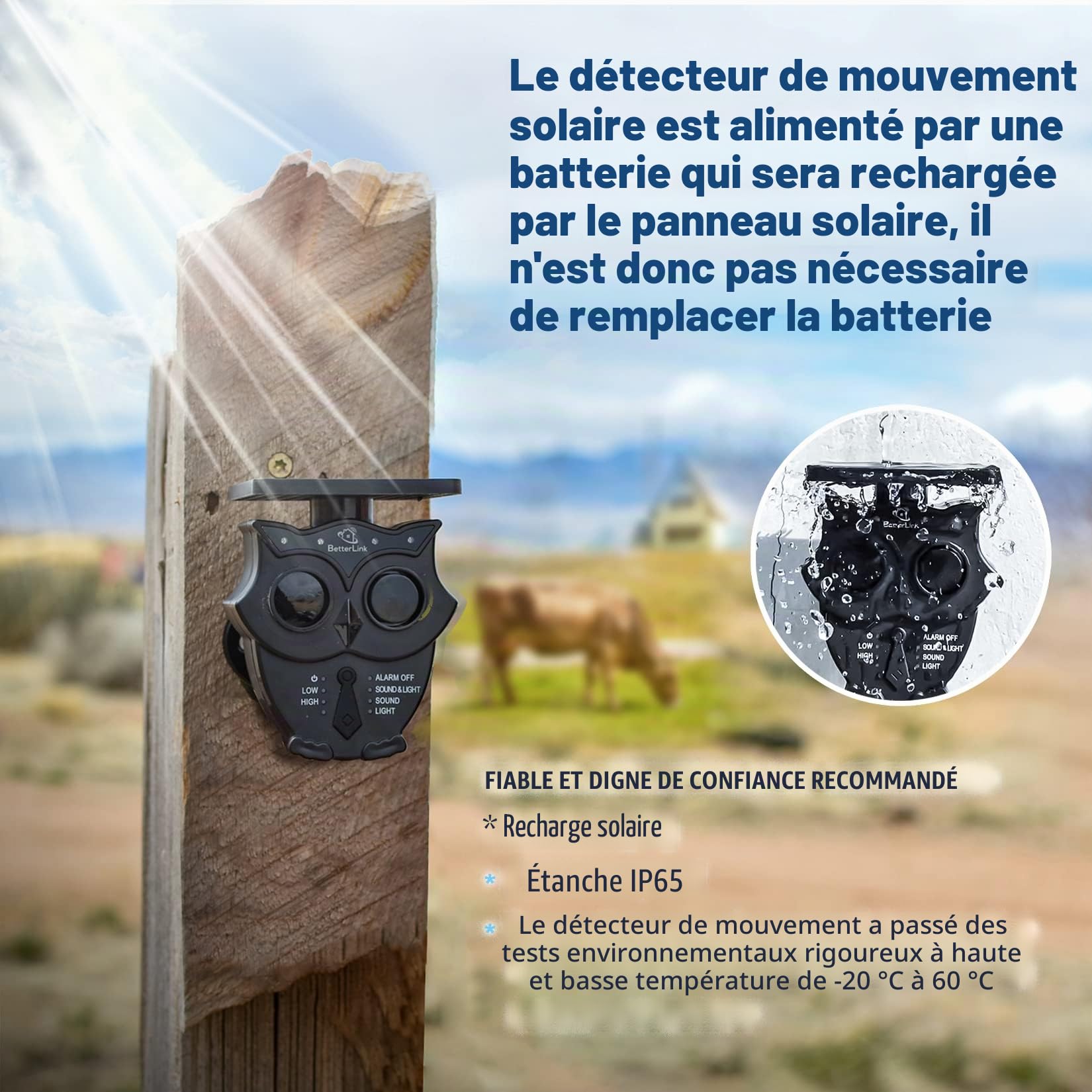 Système Alarme Solaire sans Fil allée (1/2 Mille), IP65, détecteurs extérieurs, sirène 120dB, protège biens ext/int(1R4S)