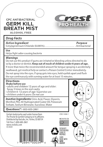 Miniatura 5 de Crest Pro-Health  Espray portátil sin alcohol CPC con sabor a menta limpia  Aliento fresco instantáneo - 3 unidades (0.24 oz7 ml) de espray para el