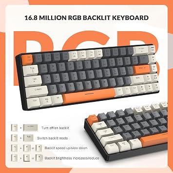 YINDIAO T8 60% Mechanical Gaming Keyboard 68 Keys TKL with Compact Layout 18 RGB Lighting Easy Click Brown Switch Anti-Ghosting USB-C Spiral Cable for PC Mac PS4 Milkshake