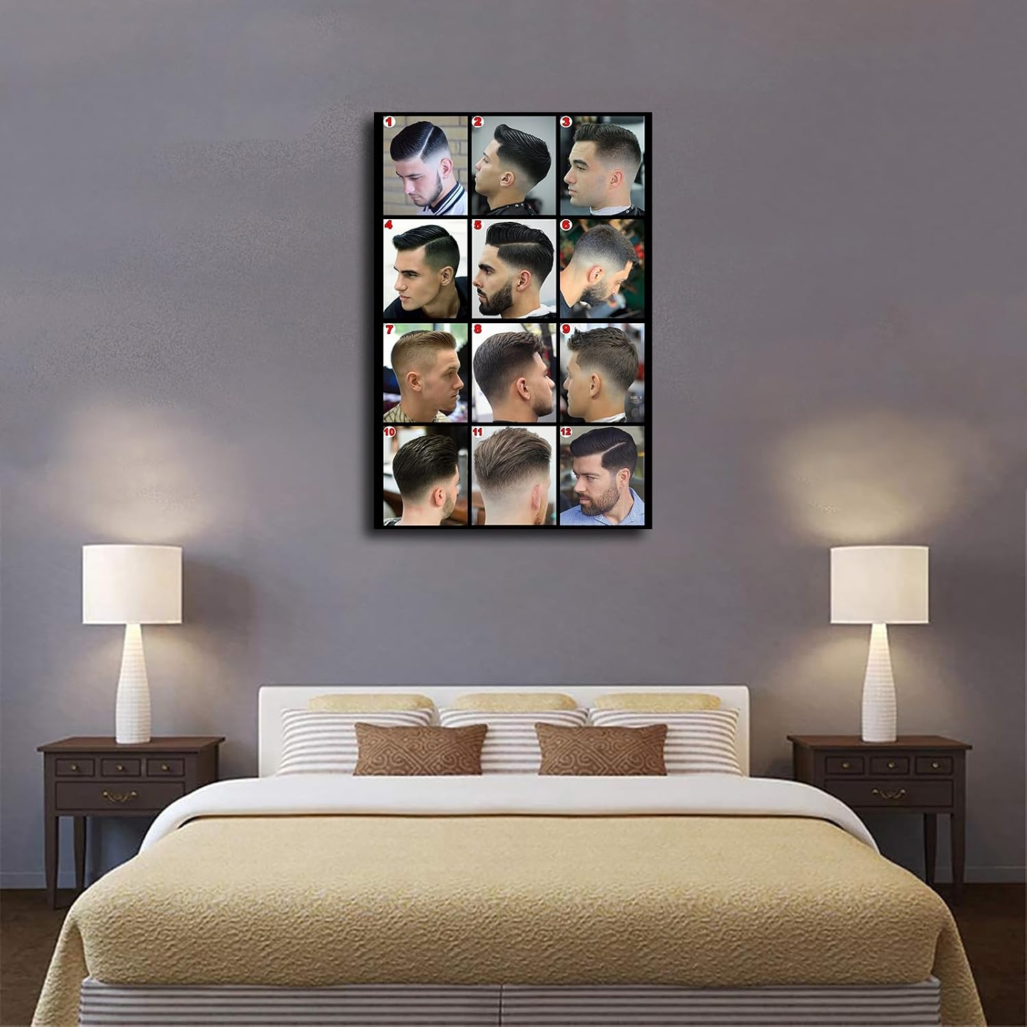 Modern Barber Shop Salon Hair Cut for Men Chart Laminated Men's Hairstyles Barber Poster Canvas Painting Wall Art Picture Gift Bedroom Home Aesthetic Decoration (Unframed,08×12inch)