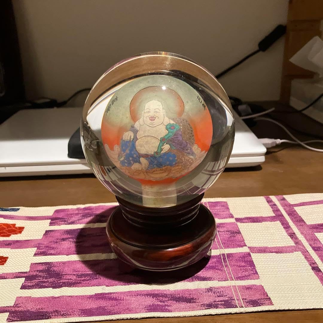 クリスタルボール 布袋様 木製台座付き クリスタルボール 40mm-200mm