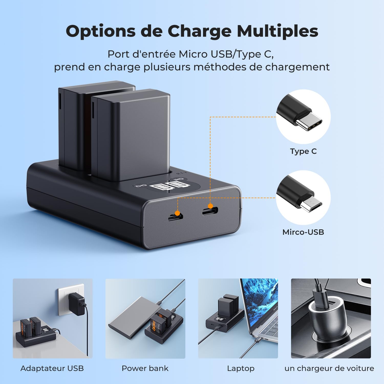 K&F CONCEPT EN-EL25 Batterie 1600 mAh 2 Batteries EN-EL25A et Chargeur de Batterie Double LCD Compatible avec Z50II, Z50, Z30, Z FC Chargeur de Batterie MH-32