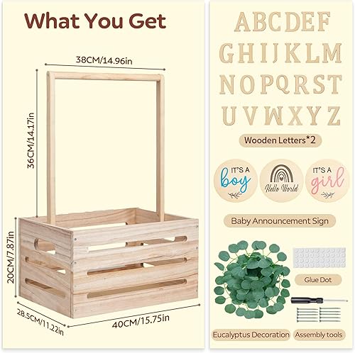 Miniatura 2 de Armario de madera para baby shower, cestas de regalo personalizadas para bebés con perchas, caja grande para recién nacidos para niños y niñas