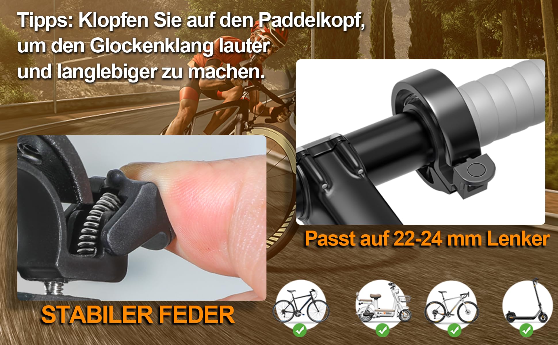Fahrradklingel Mountainbike, Fahrrad Klingel Glocke Fahrradglocke, MTB Mini Fahrradlenkring Fahrradhupe Laut Hell
