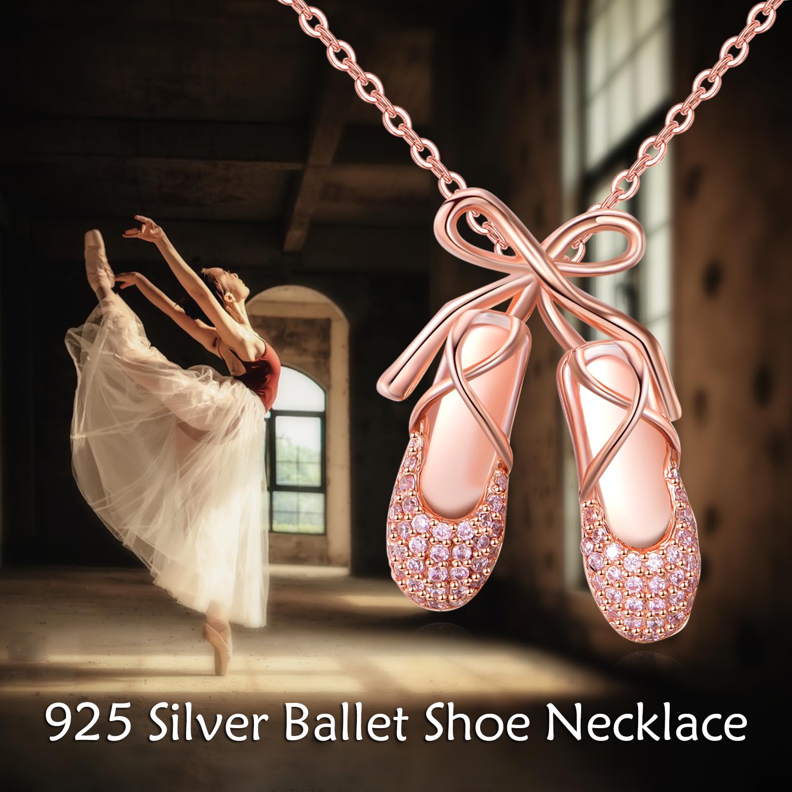 YFN Collana in argento Sterling 925 con ciondolo a forma di ballerina con fiocco rosa, gioiello da donna, regalo per amanti del balletto