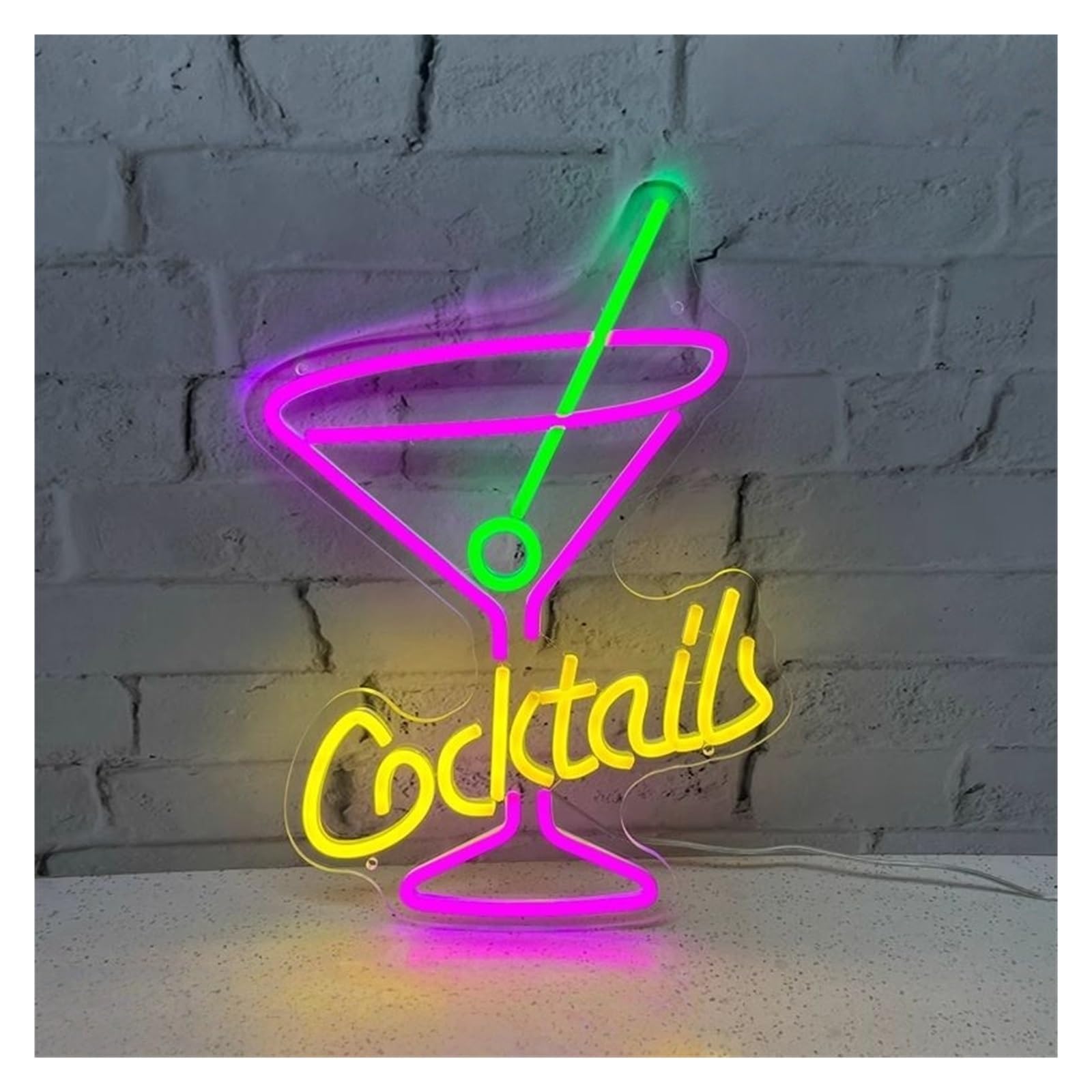 Hanging Art Neon Signs Cocktail Neon Sign Business Wall Decoration Dimmable Suitable For All Bars Restaurants Shops 40x31cm