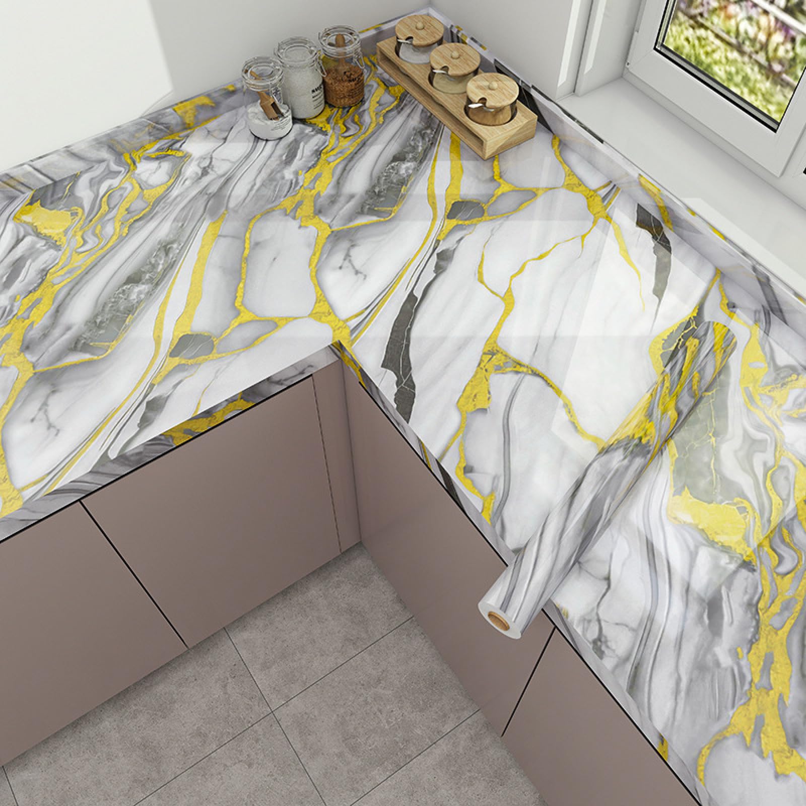 Papier peint autocollant waterproof gris pour mur de chambre et salon