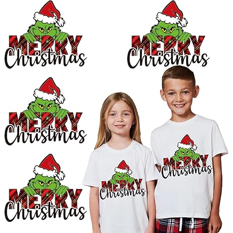 4Sheets Merry Christmas Iron on Transfers Paper Xmas Iron on Patches for...