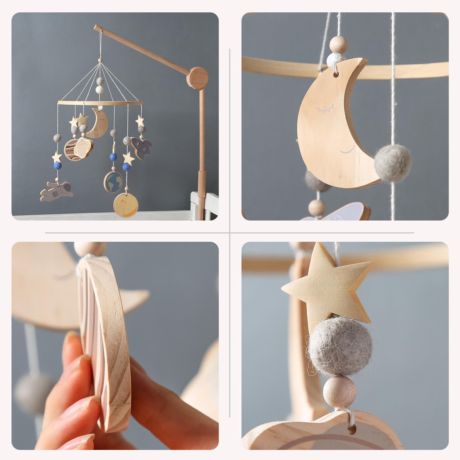 Mobile in legno, nave spaziale, decorazione per la cameretta dei bambini