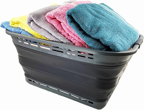 Miniatura 5 de SAMMART Cesta de lavandería de plástico plegable de 42L (11 galones) - ContenedorOrganizador de almacenamiento plegable emergente - Tina de lavado