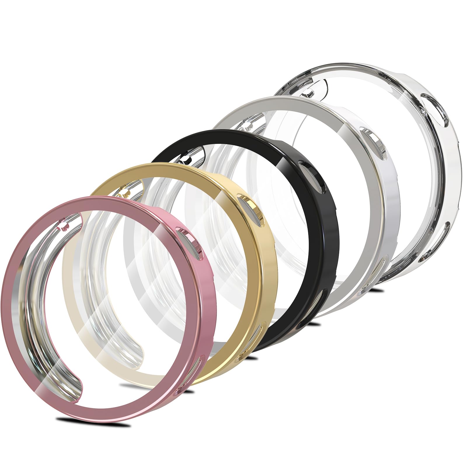 Simpeak 5-Stück Schutzhülle Kompatibel mit Huawei Watch GT 6 41mm, TPU Hülle Schutzfolie, Leicht Weiche Case Zubehör, Ultradünne Kratzfest Schutz Gehäuse, Klar/Schwarz/Rosa/Roségold/Plata