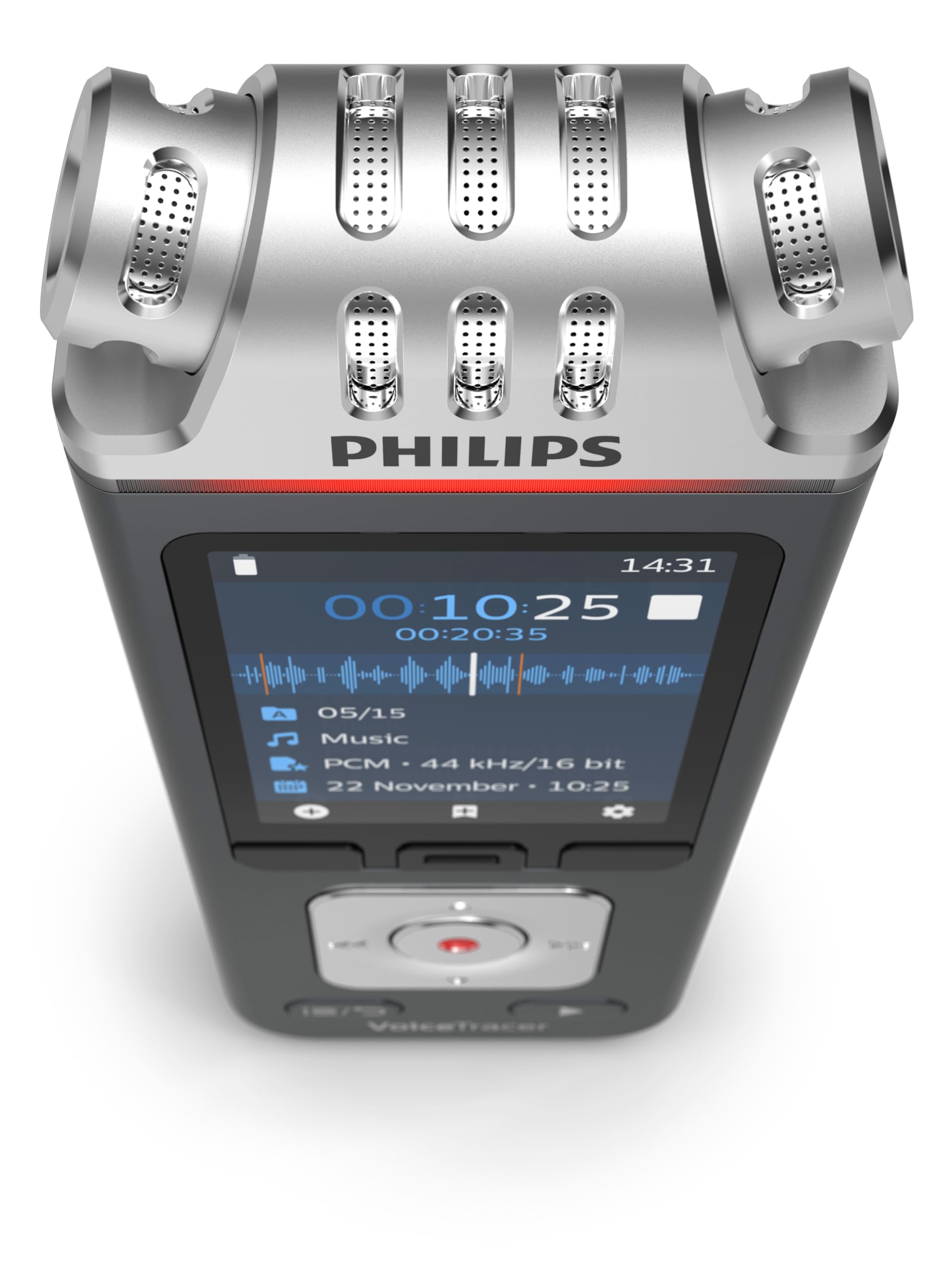 Philips VoiceTracer DVT6115 Enregistreur Vocal, 8 Go, MP3, 3 Microphones HiFi, Enregistrement Musical. Licence d'essai Sembly AI: Transcription, résumés créés par l'intelligence Artificielle