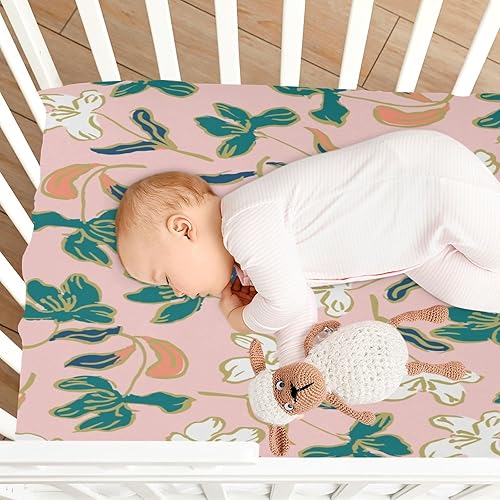 Miniatura 8 de Kigai Fitted Crib Sheet for Boys & Girls Abstract Flowers Soft Breathable Unisex Baby Sheets for Standard Crib and Toddler Mattresses 39 x 27 in