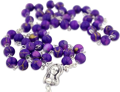 Vista 16 de Venerare Rosario católico de cuentas de vidrio - Multicolor