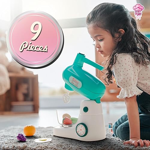 Miniatura 5 de Lollipop Juego de mezclador de pie de lujo para niños pequeños de 3 años en adelante, juego de cocina gourmet de 9 piezas con frutas, huevos y