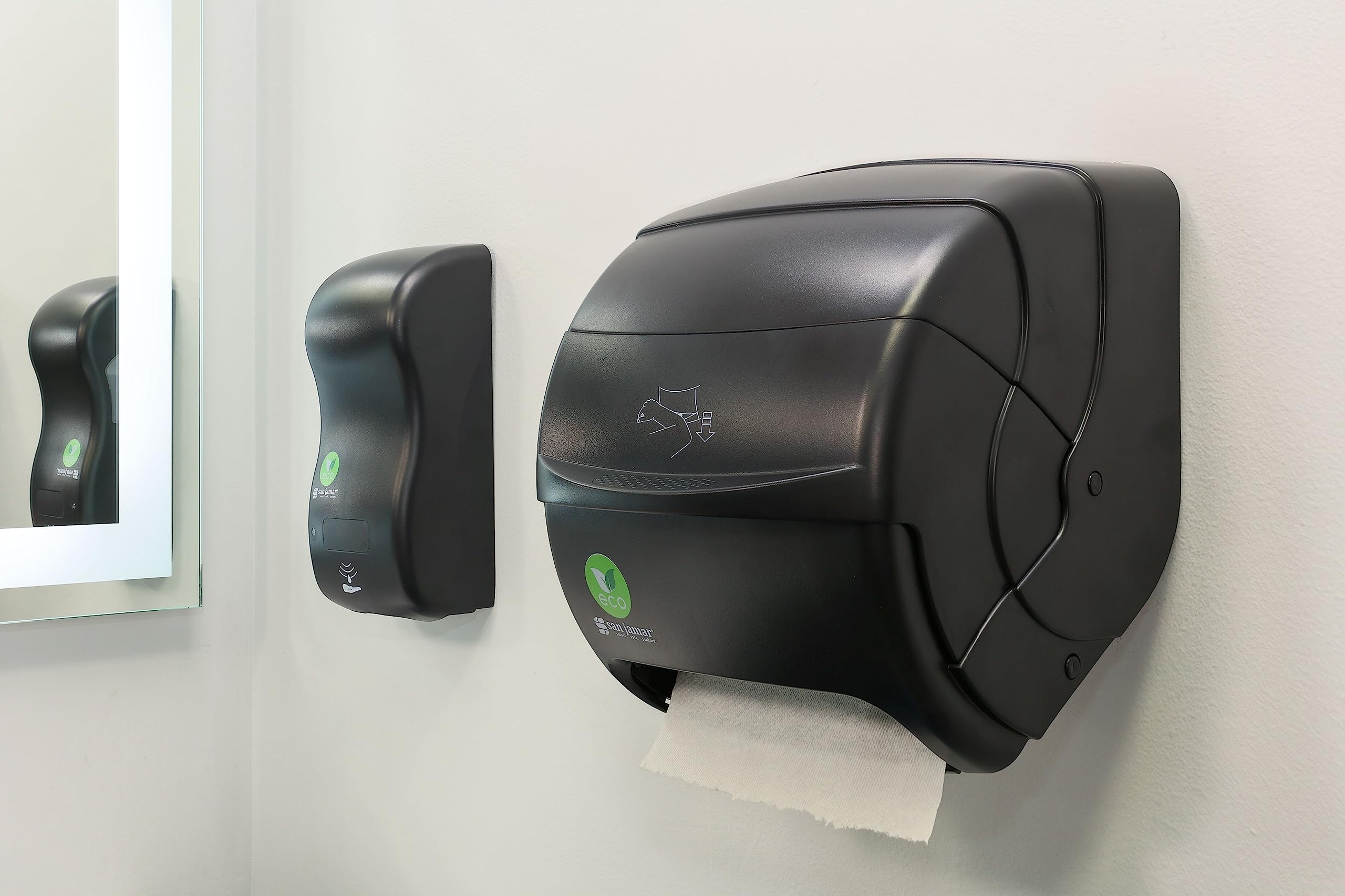 San Jamar Ecologic Integra - Dispensador de Toallas de Papel de plástico Reciclado, Capacidad Universal de Rollo, dispensador montado en la Pared para el hogar y el Negocio, Universal, Color Negro